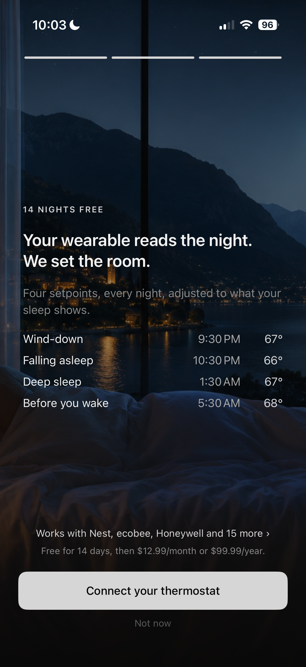 14 nights free — bedroom window with four temperature setpoints